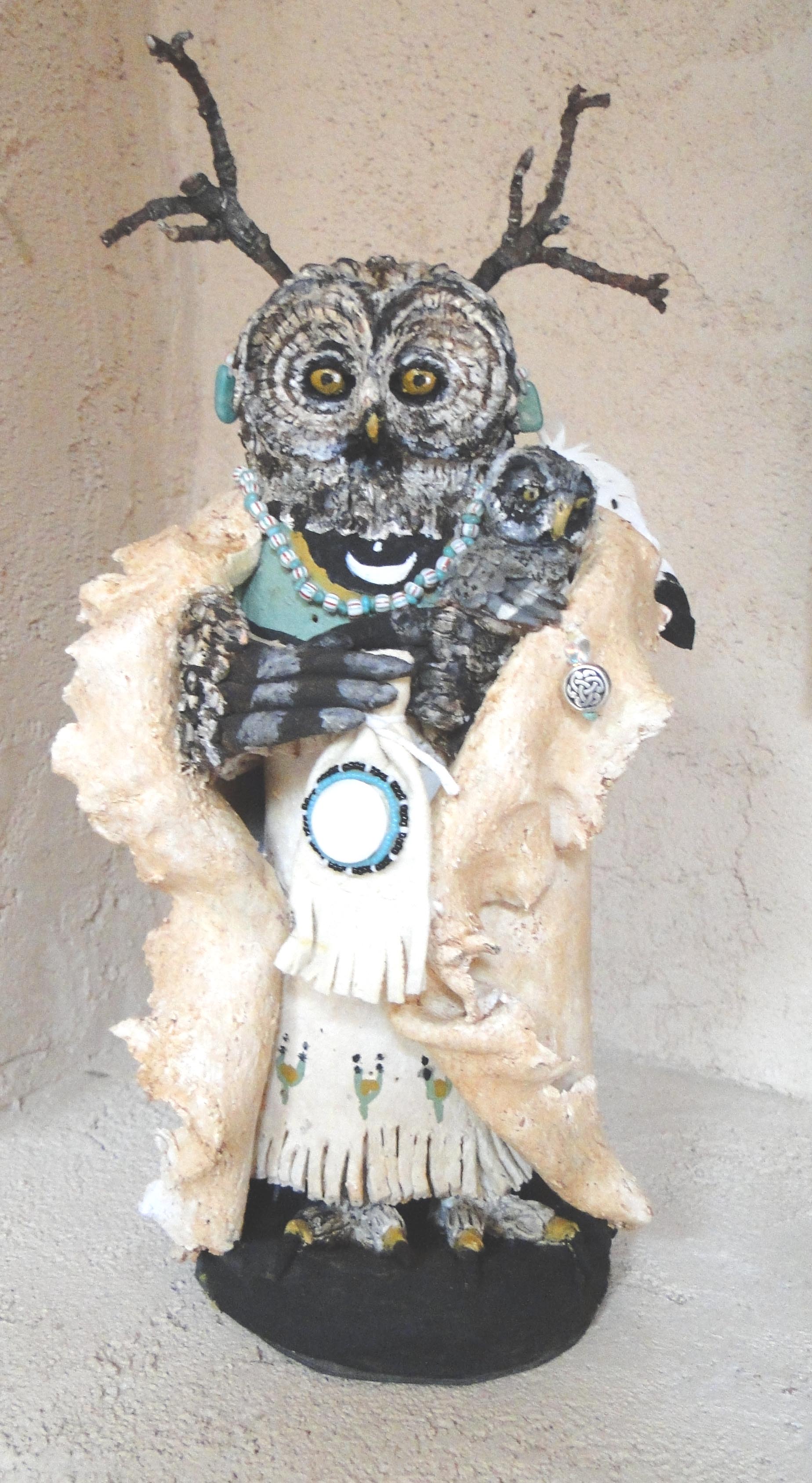 Owl Art, Owl Sculpture, Grey Owl, Owl Totem